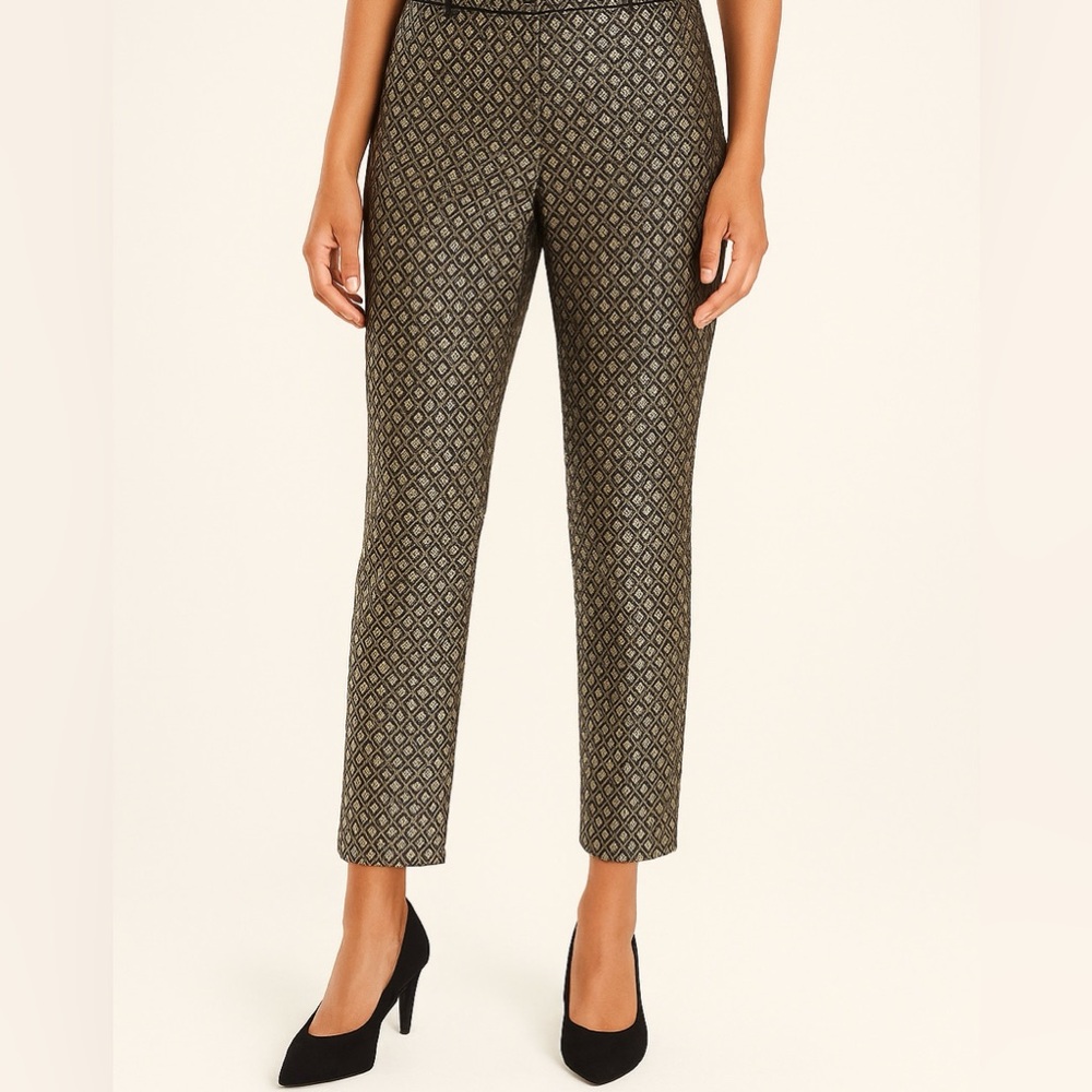 Chico’s 0.5 (SM/6)Petite Gold & Black Shimmer Diamond Print Ankle Pants Party